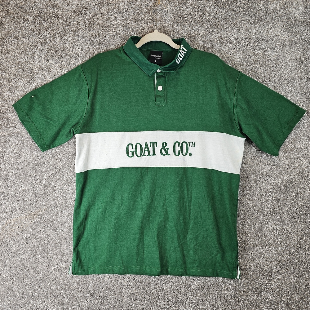 GOAT & CO Green and White Polo Shirt with Color-Blocking